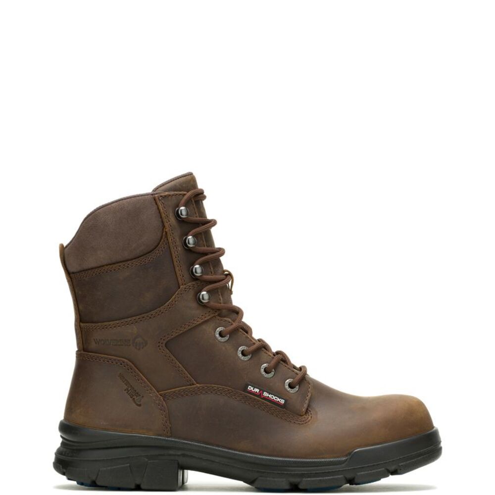 Wolverine Mens DuraShocks Slip Resistant Icon Waterproof CarbonMax 8" Brown Boot